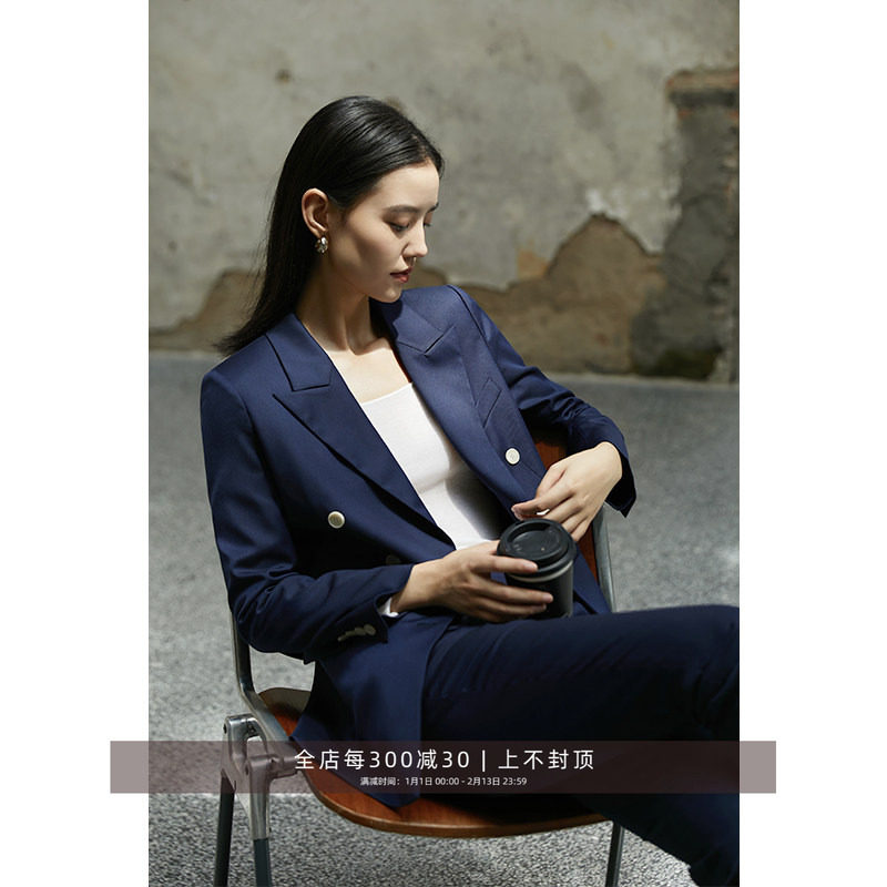 芝美日禾 午夜蓝双排扣西装套装女裤两件套小个子高级气质职业装,女装/女士精品,时尚套装,淘宝优惠券,粉丝福利购,淘宝优惠卷