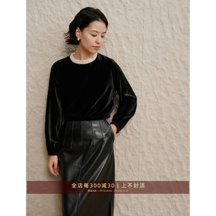 芝美日禾 暮色生温 真丝丝绒立领荷叶边衬衫后领一粒扣百搭上衣