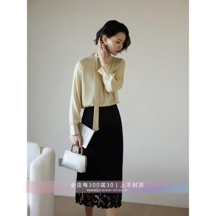 芝美日禾 现货 6A级桑蚕丝环领飘带顺滑悬垂真丝衬衫通勤上衣女