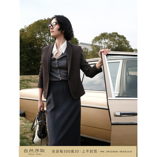 芝美日禾 日本弹力羊毛针织单层翻领气质通勤职业小西装