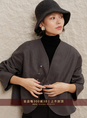 芝美日禾 现货 金字塔尖JIN口山羊绒复古澳毛短款灰色呢外套