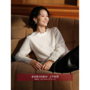 白色一粒扣衬衫 真丝羊毛圆领花边喇叭袖 上衣 绮境浮影 芝美日禾