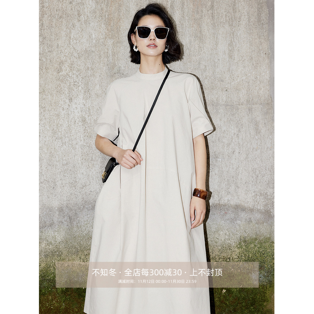 极简设计感薄款全棉茧形连衣裙