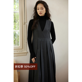 深灰马甲连衣裙 百搭通勤百褶叠穿中长款 清仓5折 芝美日禾 断码