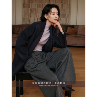 芝美日禾 质感引力 无领羊绒羊毛极简宽松落肩袖短款大衣女秋冬