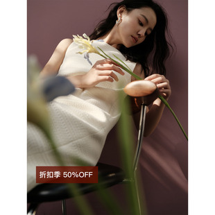 极简气质通勤小香无袖 清仓5折 背心裙流苏下摆白色连衣裙 断码