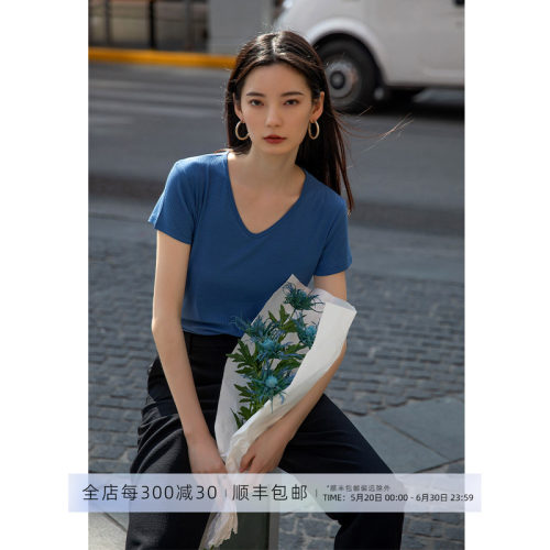 质感桑蚕丝螺纹U领/V领短袖T恤