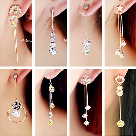 韩版时尚大气长款流苏耳环水晶水钻高品质耳钉花朵甜美耳坠饰品