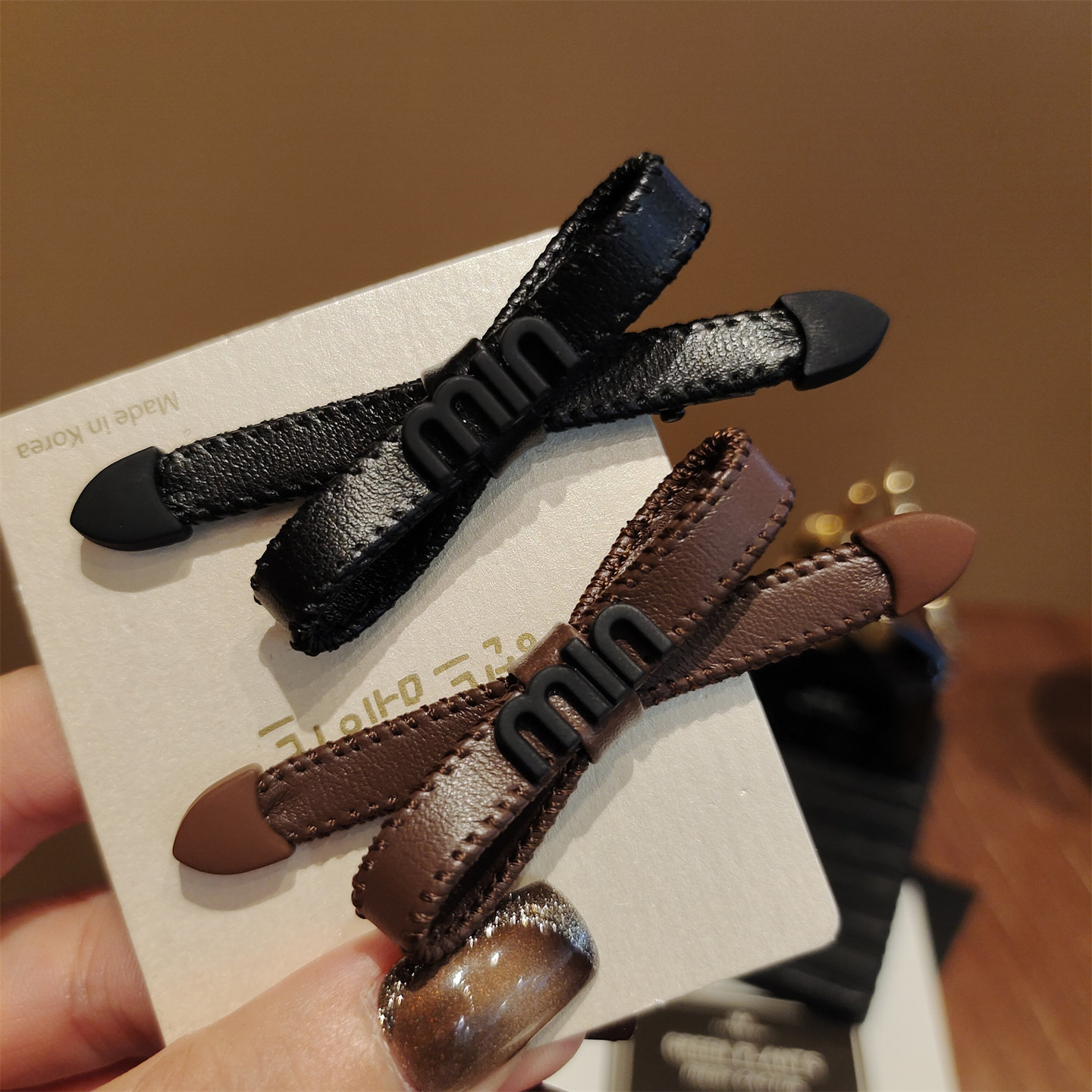 复古风PU皮质蝴蝶结鸭嘴夹侧边夹女韩版百搭简约流海碎发边夹发饰