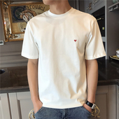 新款 小爱心刺绣重磅精梳纯棉T恤纯色男士 短袖 夏季 日常休闲打底衫