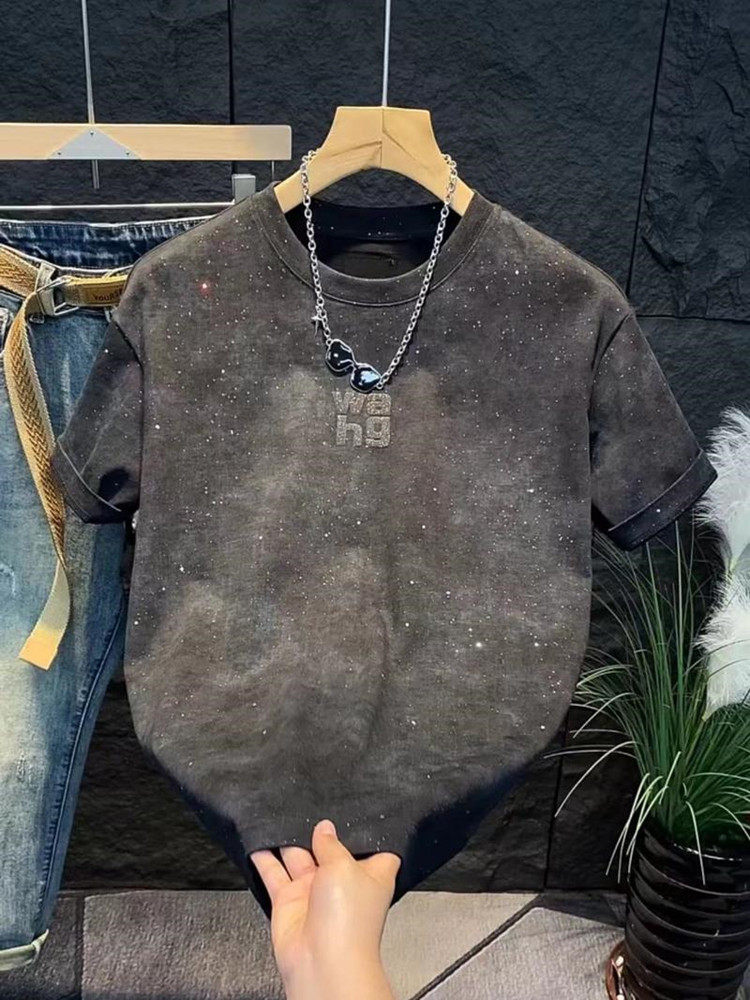 2024年夏季新款男士百搭满天星字母短袖T恤潮牌圆领韩版半袖上衣,男装,T恤,淘宝优惠券,粉丝福利购,淘宝优惠卷