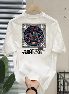 重磅纯棉短袖T恤男士夏季新款休闲时尚印花圆领半袖舒适百搭上衣