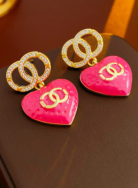 中古vintage银针耳环锆石滴油爱心耳坠轻奢高级感耳饰～爆好看