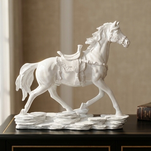 法式白色马匹摆件客厅书房装饰品电视柜玄关办公室软装
