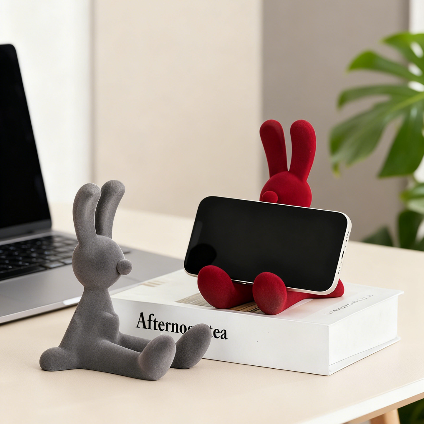 坐姿兔子创意植绒手机支架轻奢高档客厅办公室工位桌面装饰品摆件,家居饰品,装饰摆件,淘宝优惠券,粉丝福利购,淘宝优惠卷