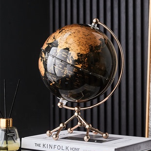 黑金地球仪摆件轻奢高档客厅书房办公室电视柜酒柜家居装 饰品高端