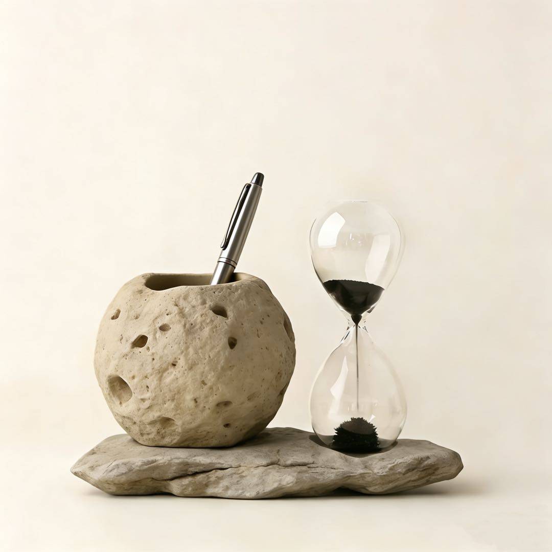 创意沙漏笔筒石材桌面摆件手工艺术装饰品办公室桌面整理,家居饰品,桌面摆件,淘宝优惠券,粉丝福利购,淘宝优惠卷