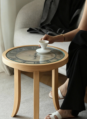 创意时钟造型木质边桌客厅茶几