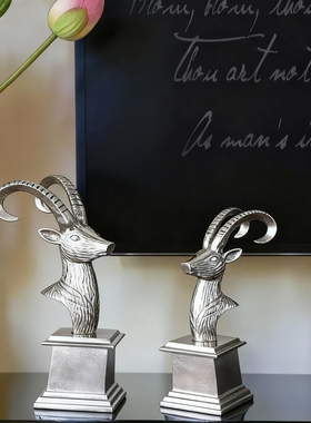 山羊头像装饰摆件金属材料