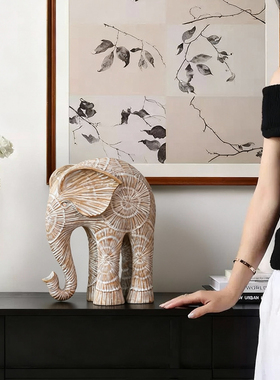 【国外优选】侘寂风仿木大象摆件