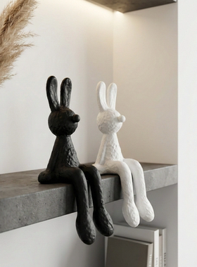 轻奢坐姿长耳兔手工摆件客厅玄关