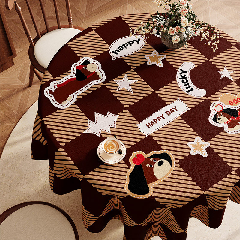 美式复古卡通桌布圆桌面防水防油高级感圆形茶几布桌垫子盖布巾,居家布艺,桌布,淘宝优惠券,粉丝福利购,淘宝优惠卷