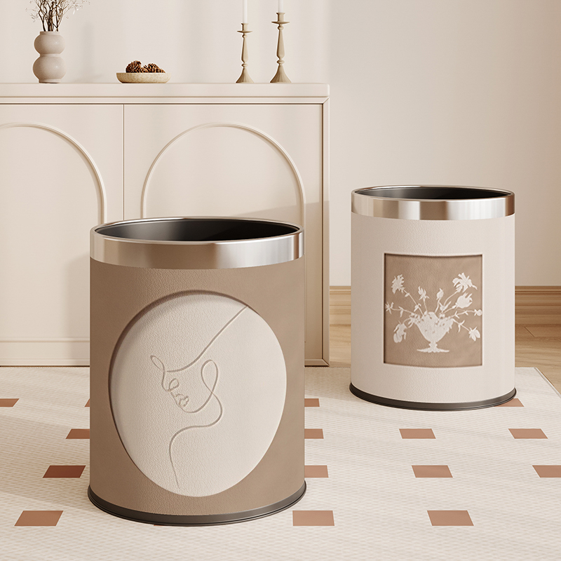 高颜值轻奢大容量皮革垃圾桶