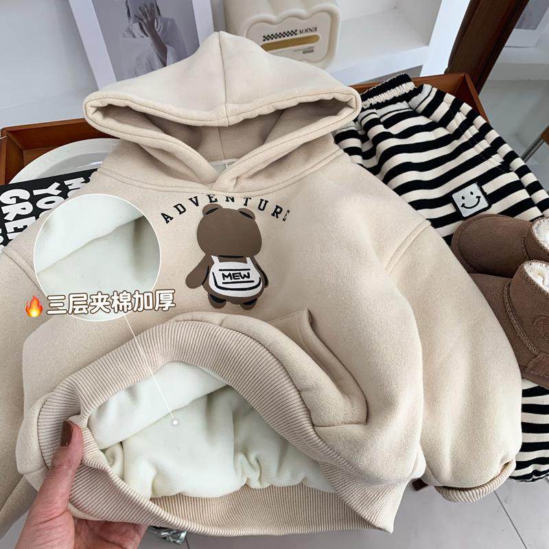 男童三层夹棉卫衣冬季加厚保暖连帽衫洋气中小儿童卡通熊套头上衣,童装/婴儿装/亲子装,卫衣/绒衫,淘宝优惠券,粉丝福利购,淘宝优惠卷