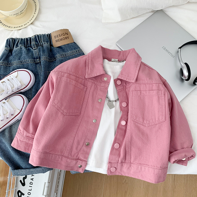 男女童春秋翻领洋气粉色外套柔软