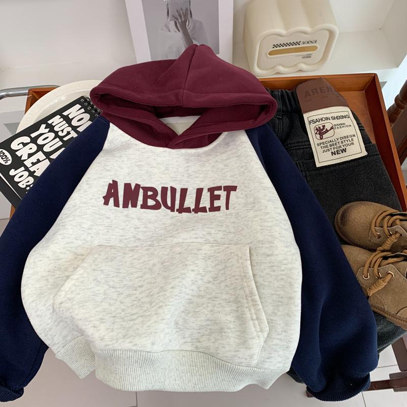 男童加绒连帽卫衣2025秋冬新款儿童休闲插肩上衣帅气中小童套头衫