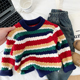 男女童秋冬毛衣洋气中小童时髦彩虹针织衫 儿童加厚柔软毛线衣百搭