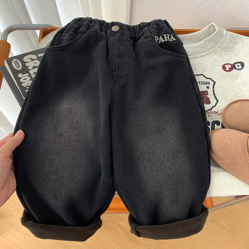 男童一体绒柔软牛仔裤冬季直筒裤