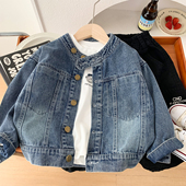 儿童春装 男童春秋宽松夹克中小童洋气笑脸牛仔衣 牛仔外套2026新款