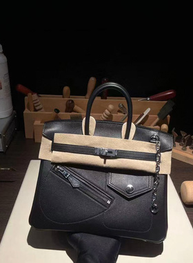 摇滚链条swift皮BK铂金包25黑色银扣手工内缝女包女士手提包个性