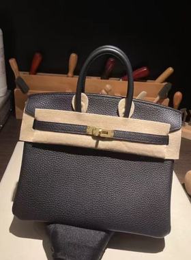 颈纹进口原厂togo皮黑色银扣全手工内缝女士手提包BK铂金包25定制