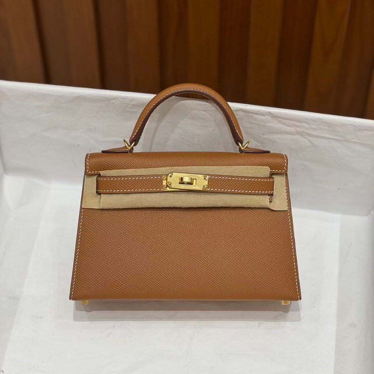 金棕色进口原厂EPsom皮迷你mini凯莉二代纯手工缝女士单肩斜挎包,箱包皮具/热销女包/男包,小方包,淘宝优惠券,粉丝福利购,淘宝优惠卷