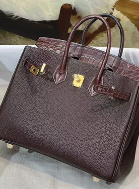 togo牛皮拼鳄鱼皮touch25铂金包纯手工女包带锁女士手提包高端定