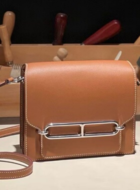 Roulis猪鼻子包swift皮普皮金棕色女士单肩斜挎包小方包手工女包