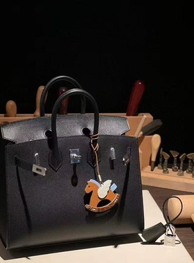 黑色银扣EP皮普皮BK铂金包25女士手提包带锁手工包外缝气质女包