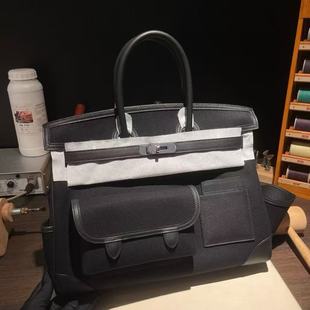 黑色cargo35大号BK铂金包帆布包女士手提包休闲手工缝男女通用