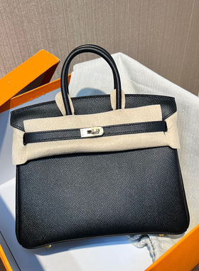 EPSOM黑色金扣全手工缝BK铂金包25CM女士手提包普皮H家带锁高档女