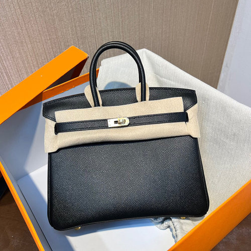EPSOM黑色金扣全手工缝BK铂金包25CM女士手提包普皮H家带锁高档女