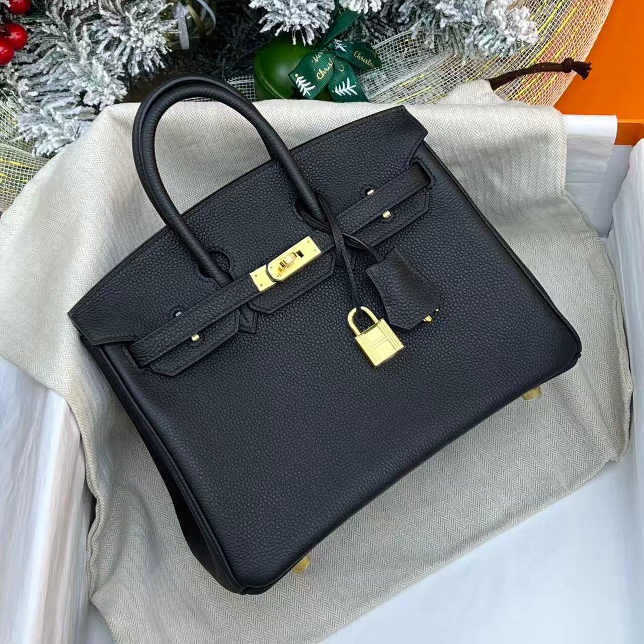 黑色进口原厂togo皮BK铂金包25女士手提包纯手工女包带锁高版本