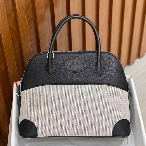 bolide31进口togo皮拼帆布大号保龄球女士手提包纯手工时尚休闲