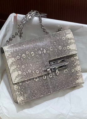 原花色原厂蜥蜴皮手枪包插稍包Verrou小号银扣女士迷你手工链条包