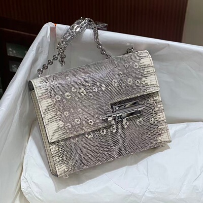 原花色原厂蜥蜴皮手枪包插稍包Verrou小号银扣女士迷你手工链条包