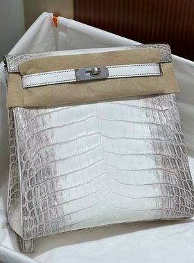 进口原厂尼罗鳄鱼皮喜马拉雅白女士凯莉双肩包背包Ado全手工缝