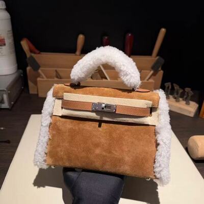 泰迪冬季新款麂皮mini凯莉二代女士单肩斜挎小包包手工缝迷你女包