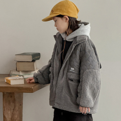 男童羊羔绒外套2025新款儿童装冬季夹棉加厚毛毛衣大童男孩冬装潮