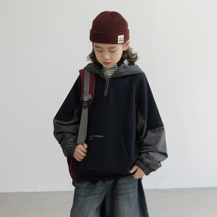 男童加绒卫衣秋冬款2025新款儿童装冬季一体加厚连帽上衣大童冬装